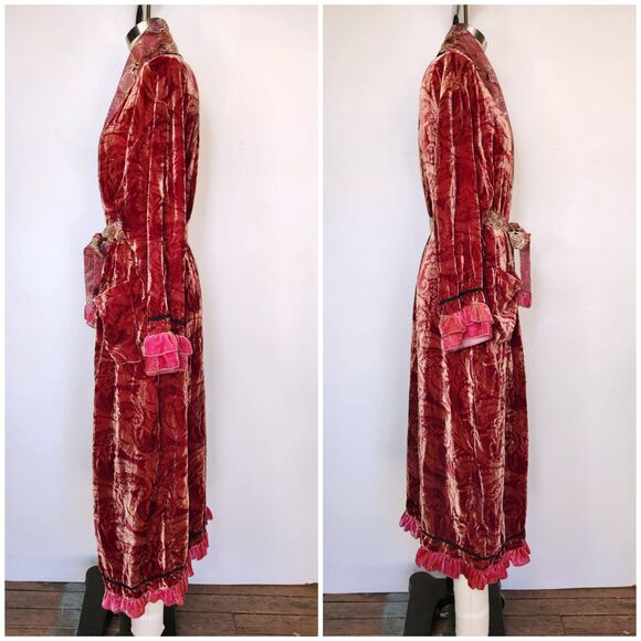 Vintage Velvet Silk Robe Duster Layering - Romantic Long Floral Layering XS S - Picture 7 of 10